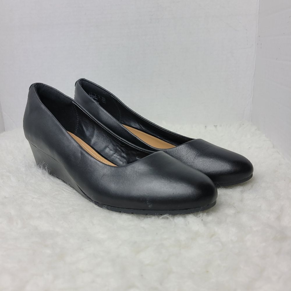 Clarks Vendra Bloom Shoes Women's Size 8.5 Black Leather  Wedge Pump Shoes